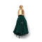 Cotton Pendants, with CCB Plastic Finding, Tassl, Dark Green, 24.5~30x6mm, Hole: 1.4mm