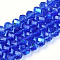 Electroplate Glass Beads Strands, Half Rainbow Plated, Faceted, Rondelle, Medium Blue, 6x5mm, Hole: 1mm, about 85~88pcs/strand, 16.1~16.5 inch(41~42cm)