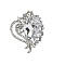 Alloy Rhinestone Brooch for Backpack Clothes, Heart, Crystal, 66x53mm