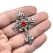 Alloy Rhinestone Pendants, Cross, Antique Silver, 55x38mm