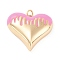 Brass Enamel Pendants, Real 18K Gold Plated, Long-Lasting Plated, Heart, Pink, 25.5x27x7mm, Hole: 3.4mm