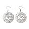 Non-Tarnish 304 Stainless Steel Dangle Earrings, Flat Round, Stainless Steel Color, 54.5x35mm