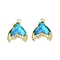 Rack Plating Alloy Pendants, with Rhinestone and Glass, Fishtail, Deep Sky Blue, 17x14x5mm, Hole: 1.2mm