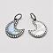 Brass Cubic Zirconia Charms, with Synthetic Opal, Moon, Cadmium Free & Lead Free, Gunmetal, 14.5x13x2mm, Hole: 4.5mm