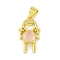 Glass Pendants, Rack Plating Brass Findings, Real 18K Gold Plated, Girl with Heart, Pink, 18x11x4mm, Hole: 4.5x3mm