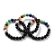 Chakra Round Natural Obsidian Beaded Stretch Bracelets, Paw Print Alloy Bracelets for Women, Inner Diameter: 2 inch(5.2cm)