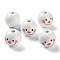 Printed Wood European Beads, Round with Snowman, Pink, 20x18mm, Hole: 5mm