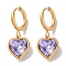 PVD Vacuum Plating 304 Stainless Steel Hoop Earrings, with Rhinestone, Heart, Tanzanite, 26x10mm