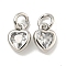 Brass Micro Pave Clear Cubic Zirconia Pendants, Heart, with Jump Ring, Platinum, 7x5x2mm, Hole: 2mm