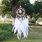 Natural Quartz Crystal Chips Woven Net/Web with Feather Pendant Decoration, Iron Ring Hanging Ornament, 400x70mm