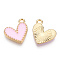 Alloy Enamel Charms, Cadmium Free & Nickel Free & Lead Free, Light Gold, Heart Charm, Pink, 14x13.5x2mm, Hole: 1.5mm