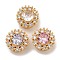 Brass Micro Pave Cubic Zirconia Beads, with Glass, Mixed Color, Round, Real 18K Gold Plated, 11.5x7mm, Hole: 1.2mm