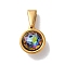 PVD Vacuum Plating 304 Stainless Steel Pendants, with Rhinestone, Flat Round, Golden, Colorful, 12.5x10.5x5mm, Hole: 7x3.5mm