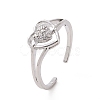 Clear Cubic Zirconia Heart Open Cuff Ring RJEW-G283-10P-1