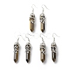 Natural Tiger Eye Bullet with Flower Dangle Earrings EJEW-G300-02P-02-1