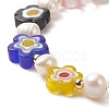 Millefiori Glass Flower & Natural Pearl Beaded Bracelet for Women BJEW-JB09138-4