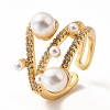 Cubic Zirconia Chunky Open Cuff Ring with Imitation Pearl RJEW-H101-20G-3