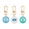 DICOSMETIC 3Pcs 3 Colors Flat Round with Evil Eye Alloy Enamel Pendant Decoration KEYC-DC0001-23-8