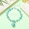 Synthetic Turquoise Heart Charm Bracelet with Chips Beaded Chains BJEW-TA00295-03-4