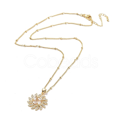 Flower Brass Micro Pave Cubic Zirconia Pendant Necklaces for Women NJEW-A015-12KCG-1