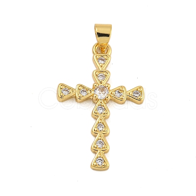 Rack Plating Brass Micro Pave Cubic Zirconia Pendants KK-C074-57G-01-1