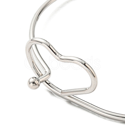 Non-Tarnish 201 Stainless Steel Wire Wrap Heart Bangle BJEW-E079-03P-1