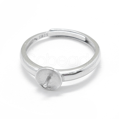 Anti-Tarnish Adjustable Rhodium Plated 925 Sterling Silver Finger Ring Components STER-L055-019P-1