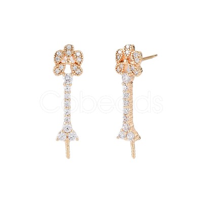 Brass Micro Pave Clear Cubic Zirconia Stud Earring Findings KK-S364-142-1