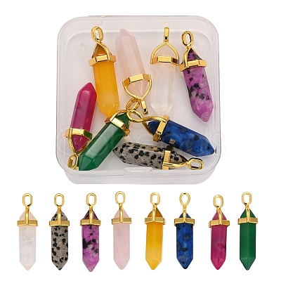 Natural Mixed Gemstone Pointed Pendants G-CJ0001-30-1