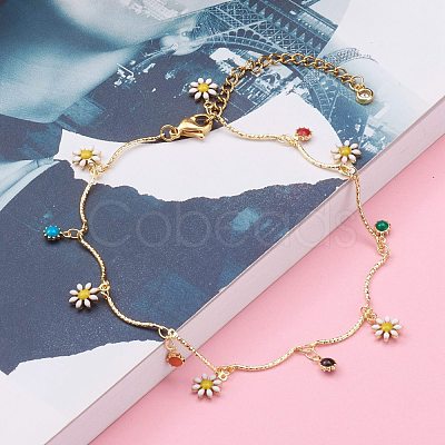 Brass Enamel Charm Anklets AJEW-AN00396-1