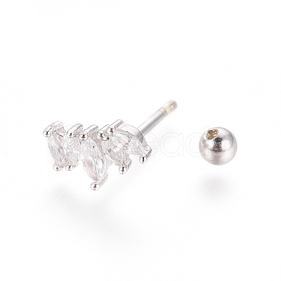 Anti-Tarnish Rhodium Plated 925 Sterling Silver Barbell Cartilage Earrings STER-I018-01P-1