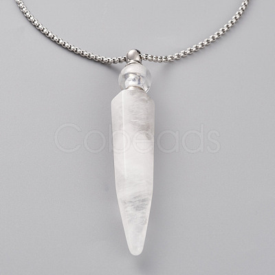 Natural Quartz Crystal Openable Perfume Bottle Pendant Necklaces NJEW-H216-05P-1