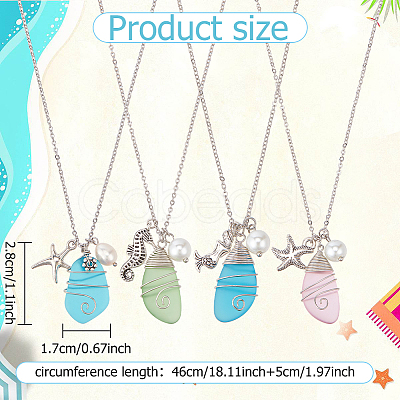 ANATTASOUL 4Pcs 4 Style Twist Teardrop Glass & Alloy Ocean Theme Pendant Necklaces Set NJEW-AN0001-57-1