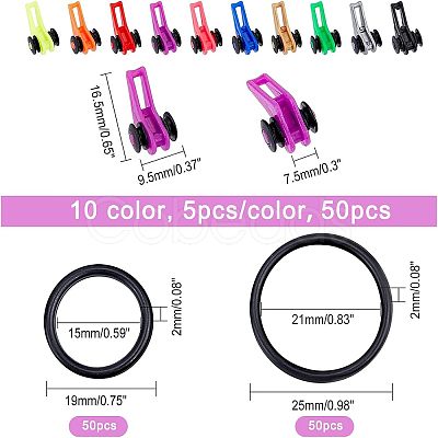 SUPERFINDINGS 50 Sets 10 Colors Plastic & Silicone O-Rings Fishing Rod Pole Hook Keeper Sets FIND-FH0003-26-1