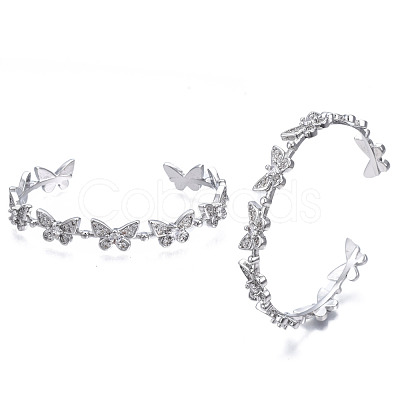 Cubic Zirconia Butterfly Cuff Bangle BJEW-N014-004P-NF-1