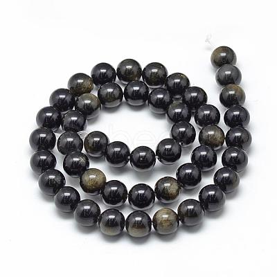 Natural Golden Sheen Obsidian Beads Strands G-R446-6mm-22-1