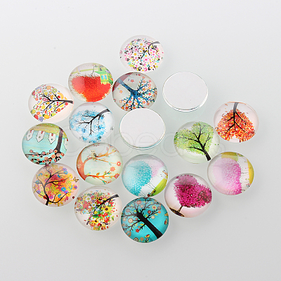 Tree of Life Printed Half Round/Dome Glass Cabochons X-GGLA-A002-20mm-GG-1