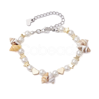 Natural Shell & ABS Plastic Imitation Pearl Beaded Bracelets BJEW-JB10555-1