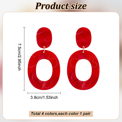 ANATTASOUL 4 Pairs 4 Colors Hollow Oval Acrylic Dangle Stud Earrings for Women EJEW-AN0004-36-1