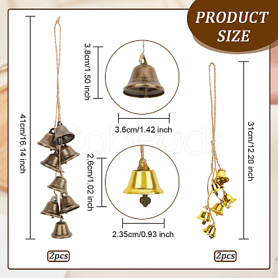 Olycraft 4Pcs 2 Style Iron Bell Pendant Decorations HJEW-OC0001-16-1