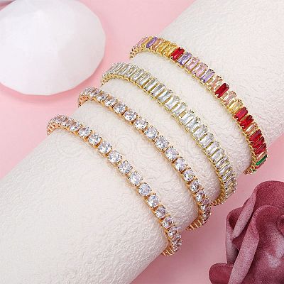 4Pcs 4 Style Cubic Zirconia Tennis Bracelets Set BJEW-SZ0002-66G-1