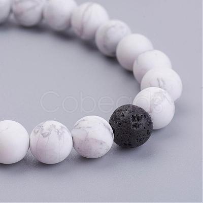 Natural Lava Rock & Howlite Round Beaded Bracelets for Men BJEW-JB02954-1