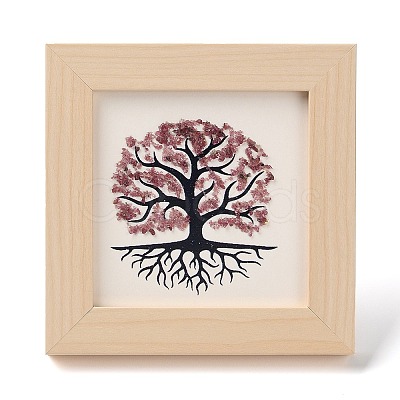 Tree of Life Natural Strawberry Quartz Chips Picture Frame Stand DJEW-F021-02A-1