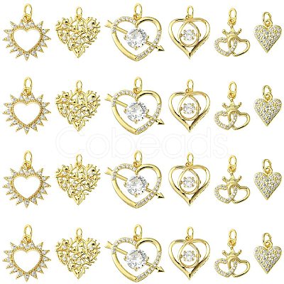 12Pcs 6 Styles Rack Plating Brass Pave Cubic Zirconia Pendants KK-CJ0002-05-1