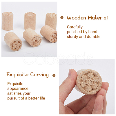 CHGCRAFT 6Pcs 6 Styles Flower Pattern Round Wooden Traditional Chinese Moon Cake Molds AJEW-CA0004-25-1