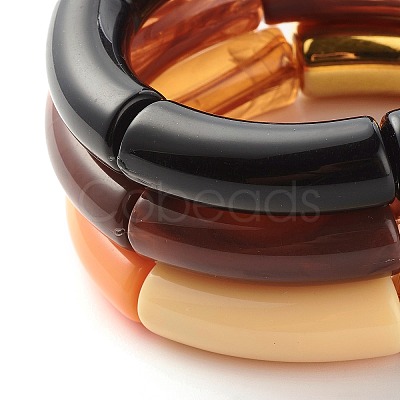 Acrylic & CCB Plastic Curved Tube Beads Stretch Bracelets Set for Women X-BJEW-JB07318-1