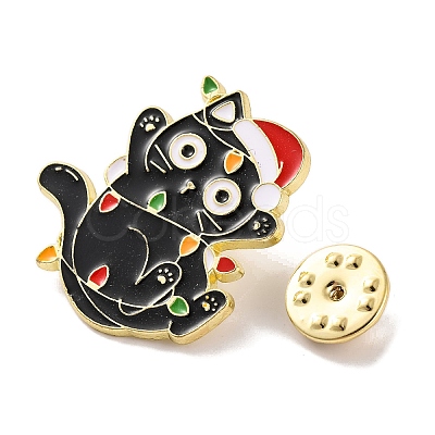 Christmas Theme Black Cat with Hat Enamel Pins JEWB-M043-04A-1