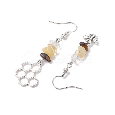 Natural Mixed Stone Bees Dangle Earrings EJEW-JE06151-1