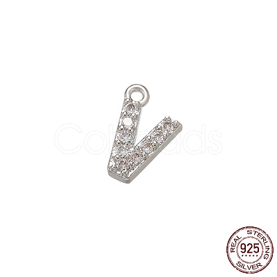 Real Platinum Plated Rhodium Plated 925 Sterling Silver Micro Pave Clear Cubic Zirconia Charms STER-P054-10P-V-1