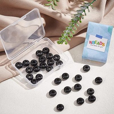 Nbeads Natural Black Stone European Large Hole Beads G-NB0003-72B-02-1